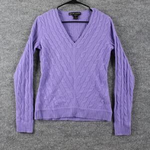 Ralph Lauren Black Label Sweater Medium Slim Cashmere Cable Knit V Neck Purple